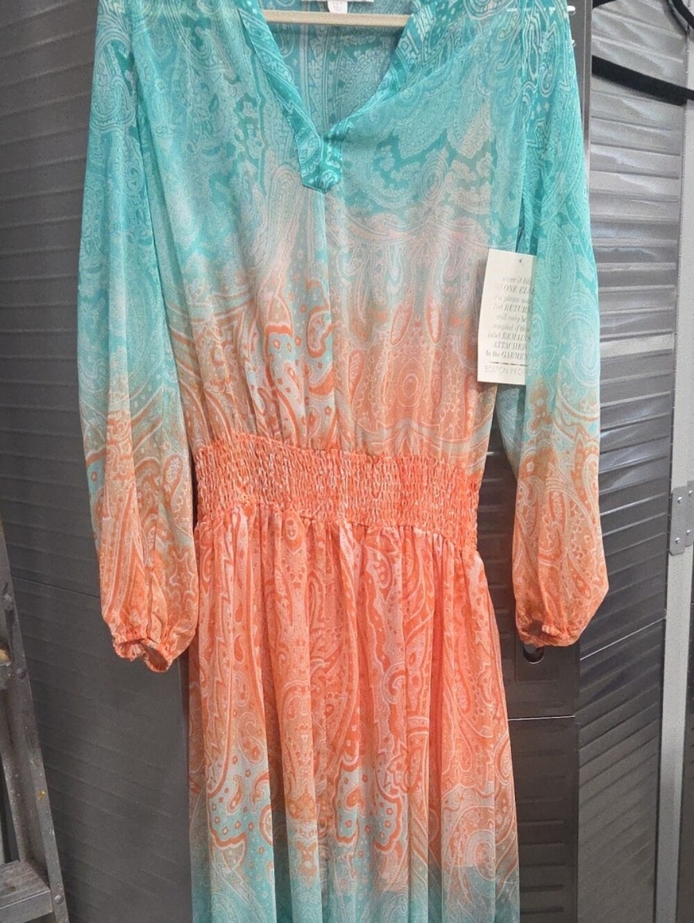 Boston Proper Aqua and Coral Paisley Maxi Dress